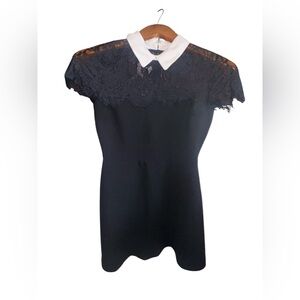 Maison Jules Black Sheer Lace Yoke Dress with White Collar Mini Preppy Goth Girl